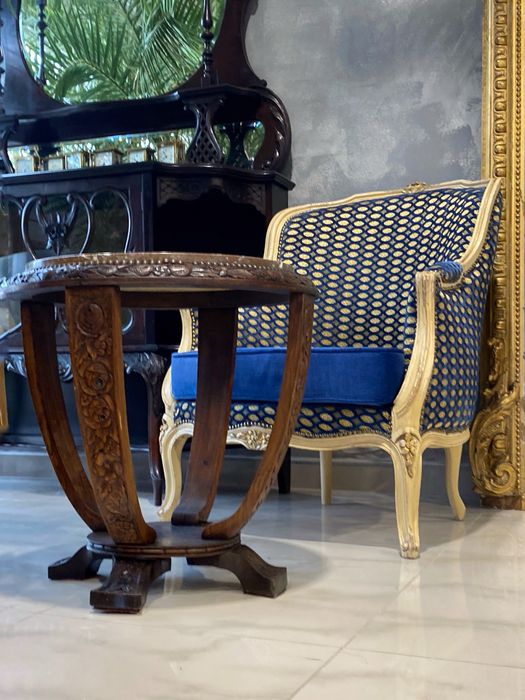 Stolik Kawowy okragly z marmurowym blatem Art Deco