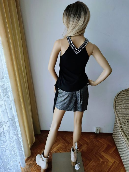 Czarna bluzka Etam z cekinami elegancka imprezowa M