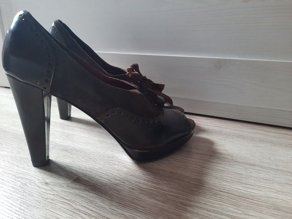 COACH brązowe pantofle szpilki open toe platforma r 41