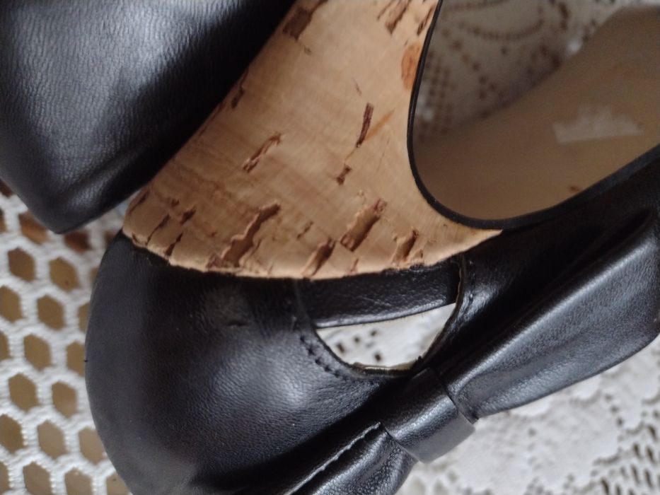 czółenka damskie skórzane czarne r.37 obcas 9cm