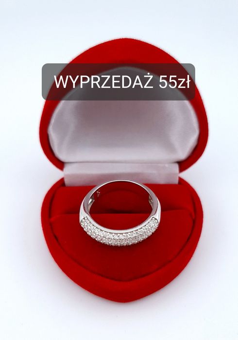 Pierścionek srebrny rodowany pr.925 z cyrkoniami r.17