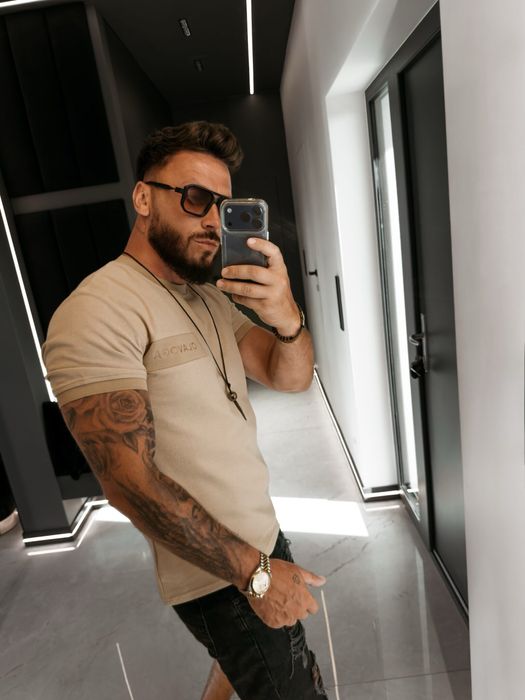 O’la Voga / t-shirt męski UNIVERSE / beige / rozm XL