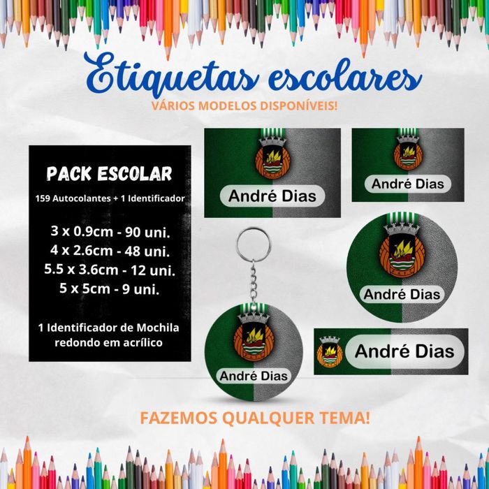 Pacote etiquetas escolares • 159 etiquetas + 1 identificador de mochila