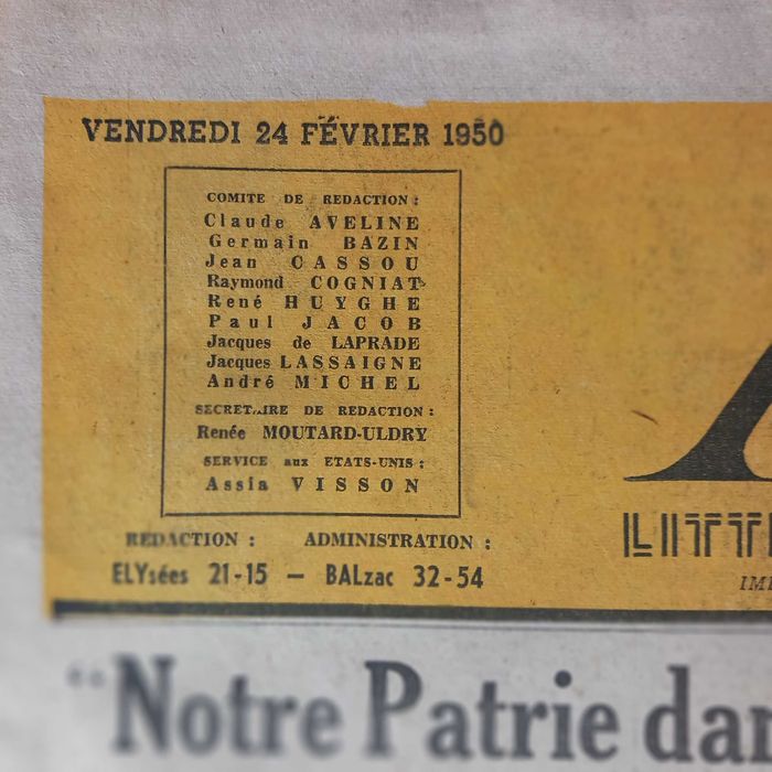 Jornal francês " Arts " de 1950