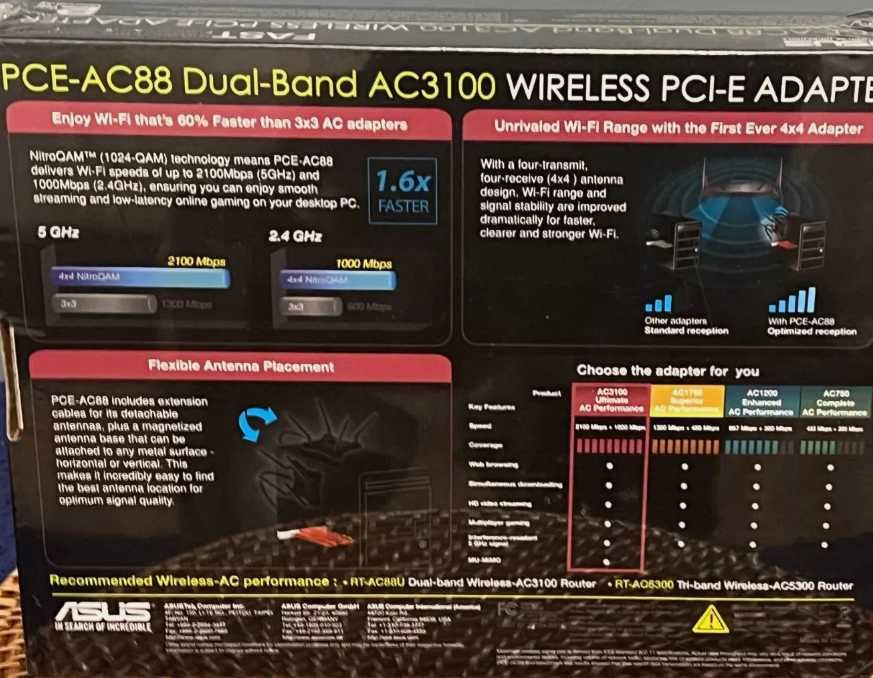 ASUS PCE-AC88 Network Card – Dual-Band Wireless Adapter64751443966722122