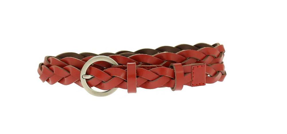 Skórzany pasek damski pleciony czerwony skóra naturalna kolory