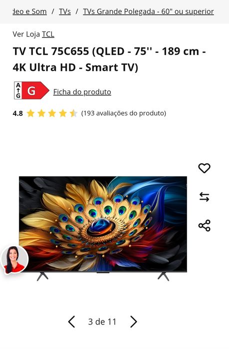 TV TCL 75C655 (QLED - 75'' - 189 cm - 4K Ultra HD - Smart TV)