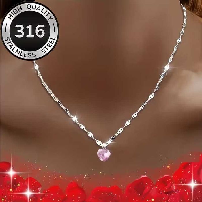 Conjunto Colar e pulseiras "Coração rosa". Hipoalergénico. Novo.