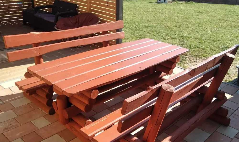 Drewniany komplet ogrodowy stół 2x ławki meble ogrodowe zaimpregnowany