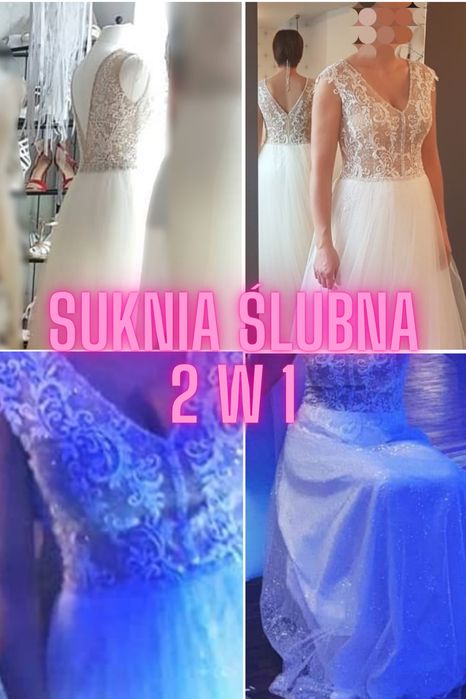 Suknia ślubna 2w1 bolerko 40 L tiul cekiny poprawiny chrzciny