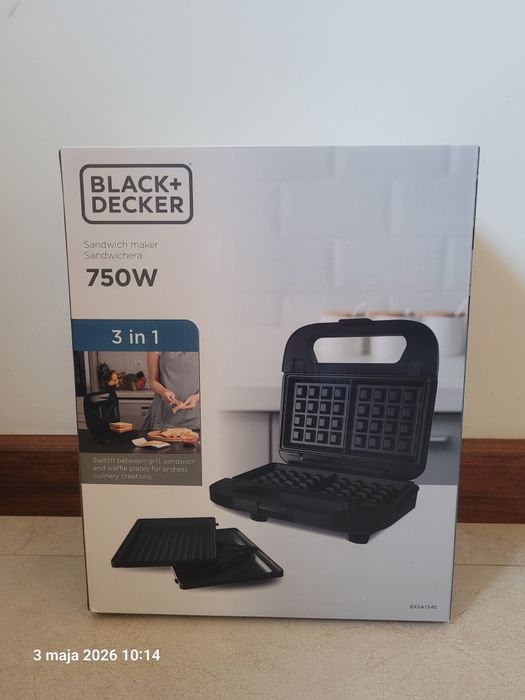 Black + Decker 750W  Gofrownica Opiekacz Grill do kanapek 3w1