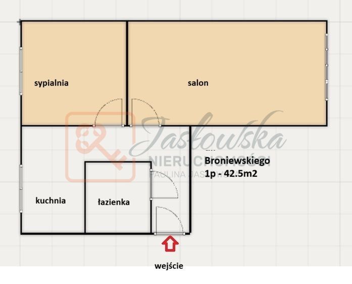 1p, Broniewskiego, 2pokoje, 42.5m2