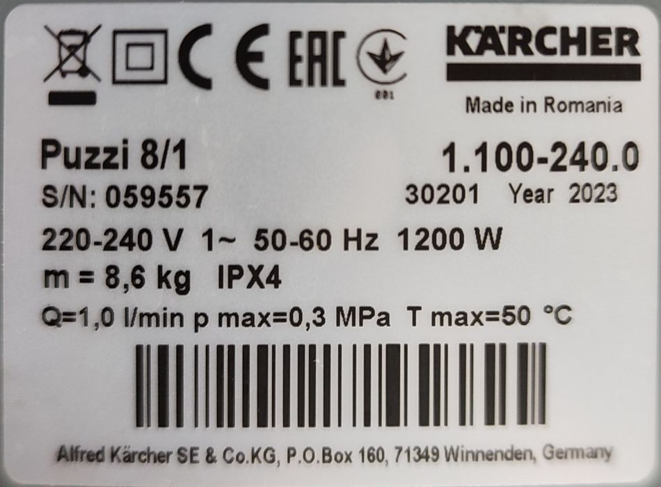 Karcher Puzzi 8/1 професійний миючий пилосос Керхер