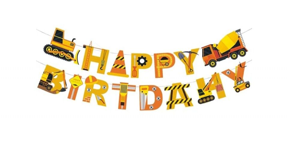 Pack de Balões e bandeira aniversário tema Construção