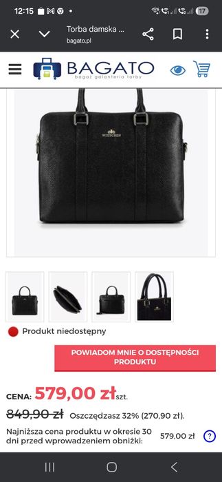 Stan idealny.  Damska skórzana torba na laptopa WITTCHEN