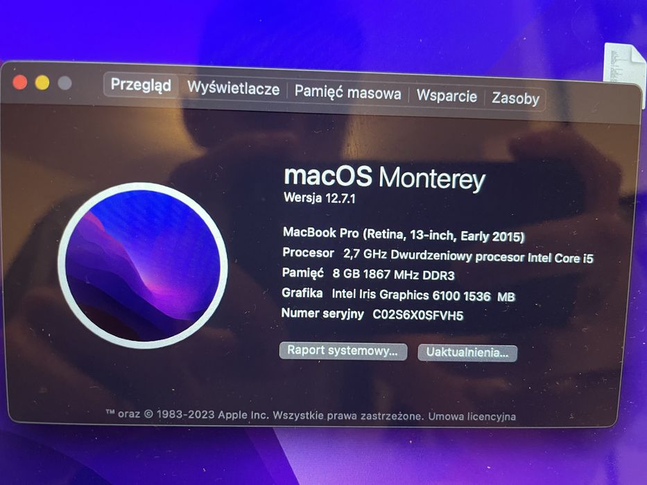 MacBook Pro 13 2015 - 512GB SSD 8GB RAM idealny