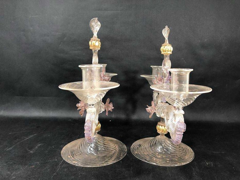 Par de Castiçais de Cristal de Murano Soprado - Século XIX Itália