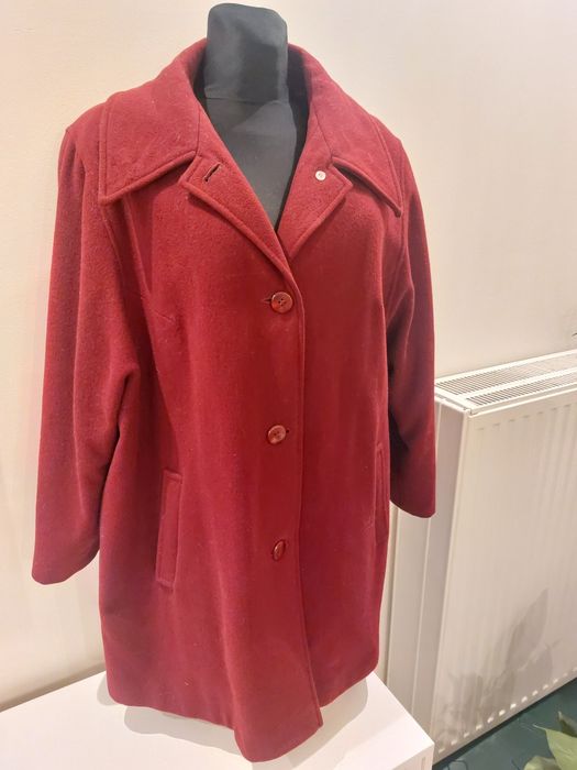 Płaszcz bordowy 7XL 54 wełniany 100% wełna burgund