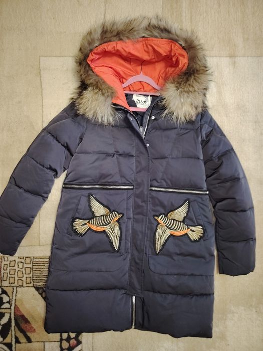 Куртка парка зима с натуральным мехом енота XL