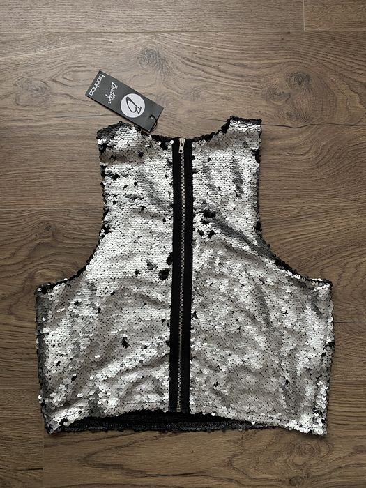 Cekinowy crop top, zamek, sylwester, karnawał
