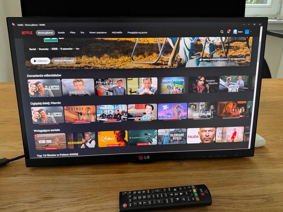 Monitor / TV LG 23" Full HD + Pilot + Oryginalny zasilacz | Idealny do kuchni, działki, monitoringu | OKAZJA!