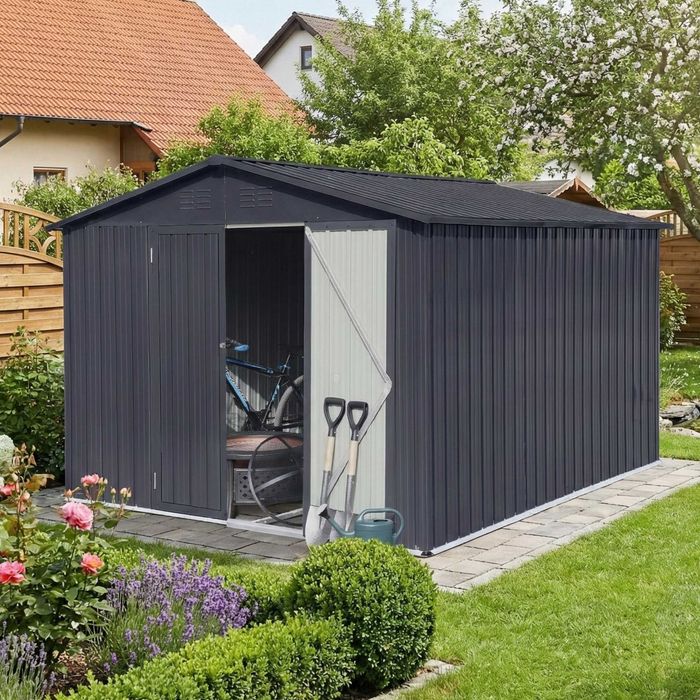 Blaszak garaż domek ogrodowy Albatros Professional XXL – ocynkowana metalowa w kolorze antracytowym (RAL 7016) | 259x313x192 cm