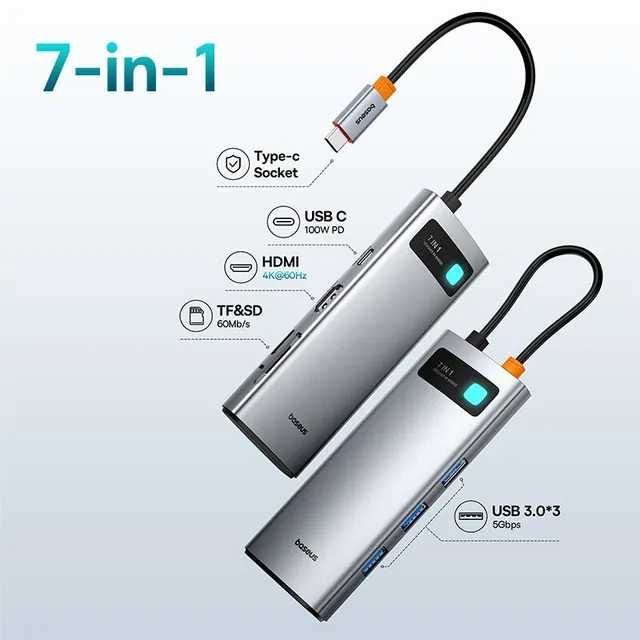 Baseus Hub 7 в 1 4K 60 Hz BS-OH146 MacBook хаб hdmi iphone android