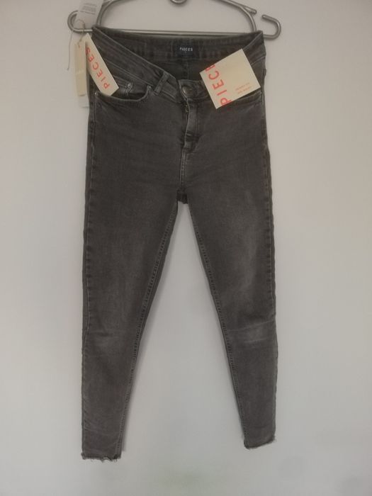 Jeans skinny PIECES  szare ciemne jeansy S