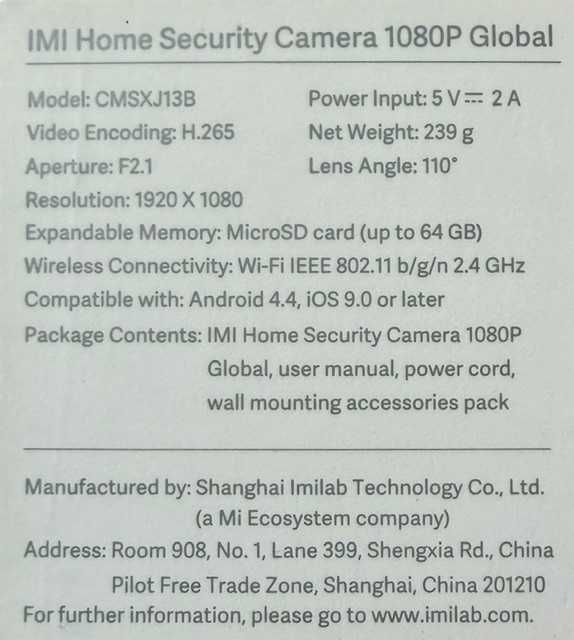 2 kamery IP IMILAB model: CMSXJ13B 1080P - MicroSD do 64GB-H.265-WiFi