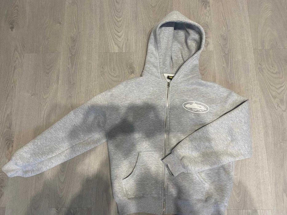 Island puff print zip hoodie [Heather grey]