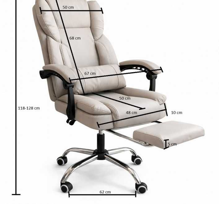 Fotel biurowy obrotowy SKYLINE z podnóżkiem - kremowa ekoskóra