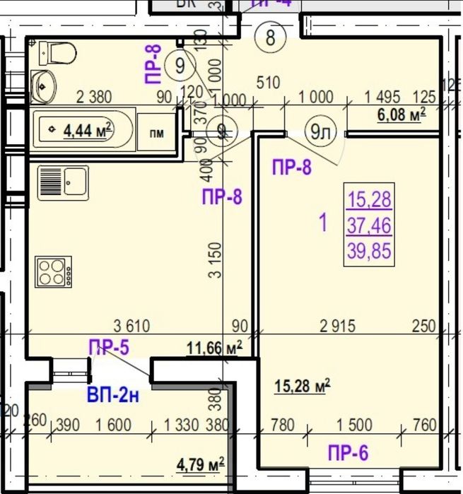 9000$ Продажа 1-комнатной 39,8м2 ЖК Валентиновская Дом 3