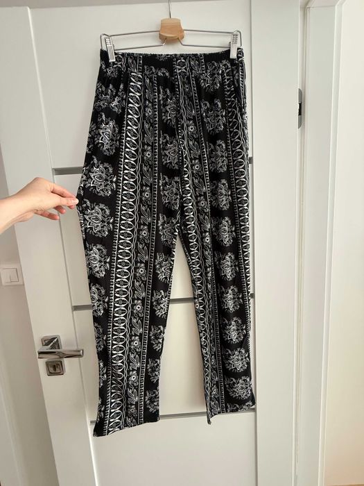 Spodnie boho wzory paisley S luźne spodnie letnie wiskoza guma w pasie