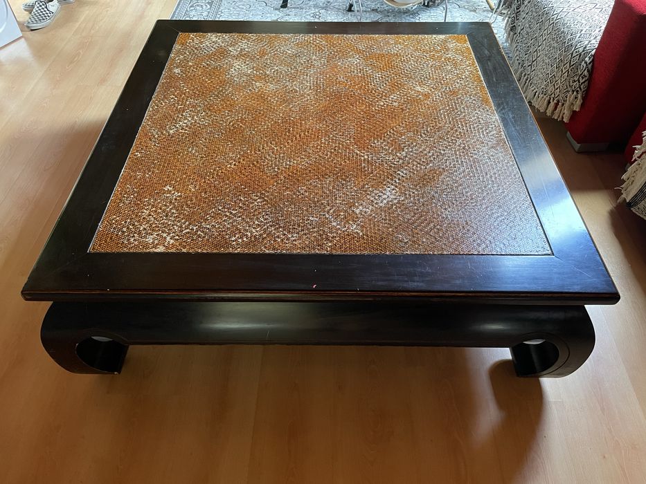 Stolik/stół kawowy kolonialny 120x120 | orientalny | drewno | loft