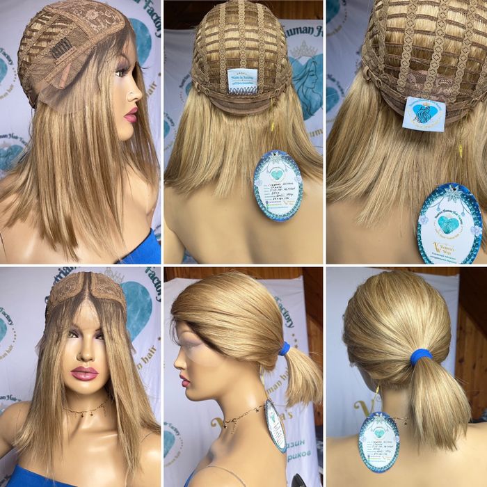 Натуральный парик имитация кожи славянский волос русый блонд корни