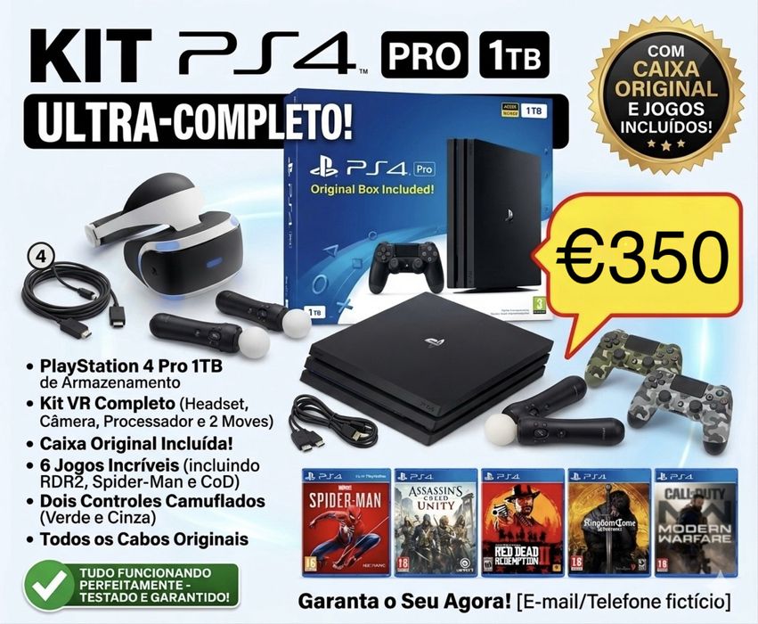 PlayStation 4 Pro 1TB Edição Ultra-Completa com VR e Jogos Top!