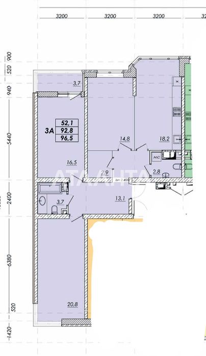 3-rooms apartment apartment by the address st. Tankistov (area 96,5 m²) - Atlanta.ua - photo 3