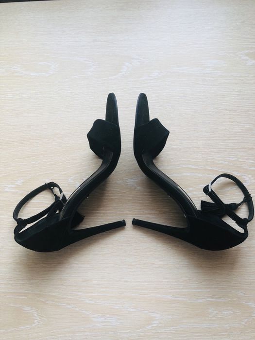 Szpilki sandały na wysokim obcasie czarne skórzane eleganckie piękne