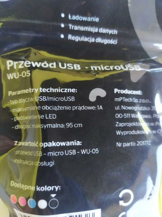 Kabel Micro USB Świecący Rozciągany