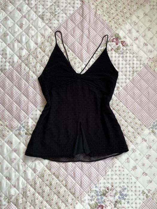 Czarny top w na ramiączka z rozcięciem S 36 zara basic wiskoza