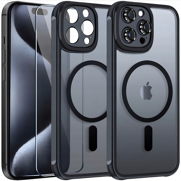 Etui Do Iphone 13 Pro Magsafe Czarne Case Pancerne Osłona + Szkło