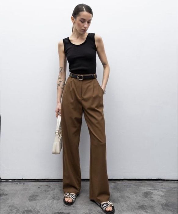 Брюки палаццо бавовняні коричневі DiaDia