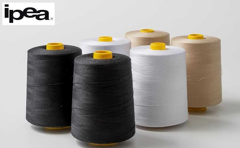 IPEA Czarna nić do maszyny do szycia i trymerów – 2 duże szpule