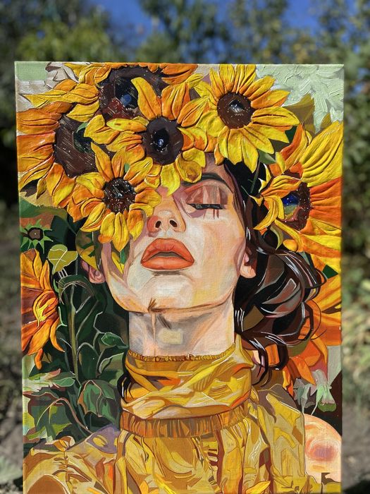 Картина -Дівчина в соняшниках 3D