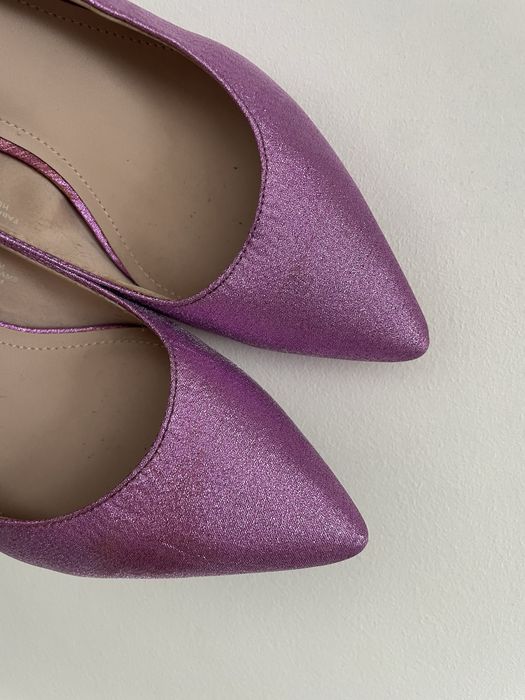H&M wrzosowe blyszczace lila róż buty na obcasie 38