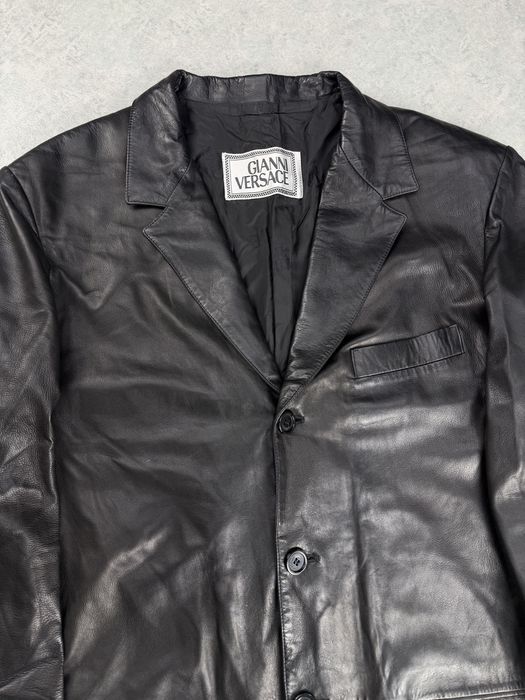 Vintage Gianni Versace Black Leather Blazer Jacket куртка шкіряна плащ