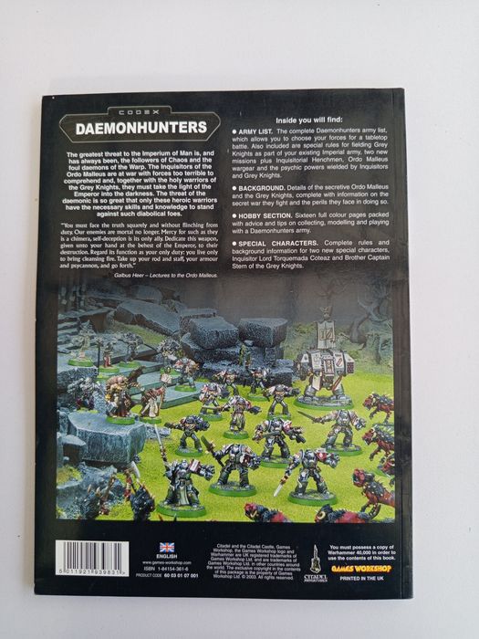 2003 Warhammer 40k Game Workshop Codex Daemonhunters Grey Knights Inquisition