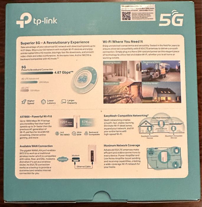 Router 5G TP-Link Archer NX210 (Wi-Fi 6 AX1800) – Como novo