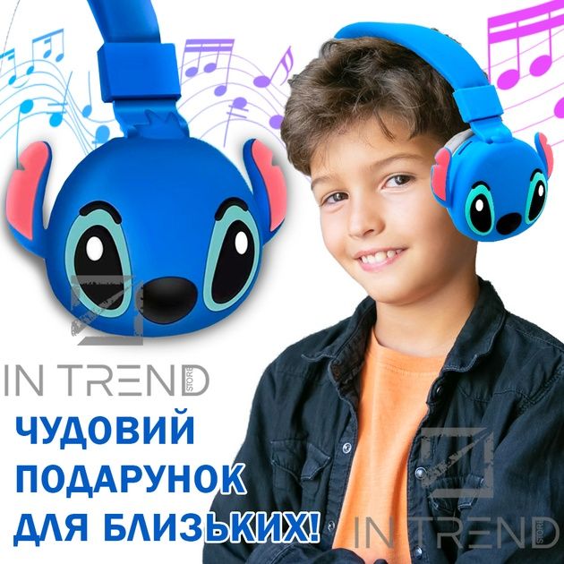 Дитячі бездротові навушники  з мультяшним персонажем "Стич" Bluetooth