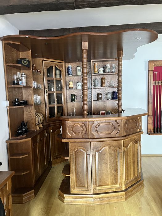 Duży barek narożny + komoda, lite drewno, rustykalne meble, komplet